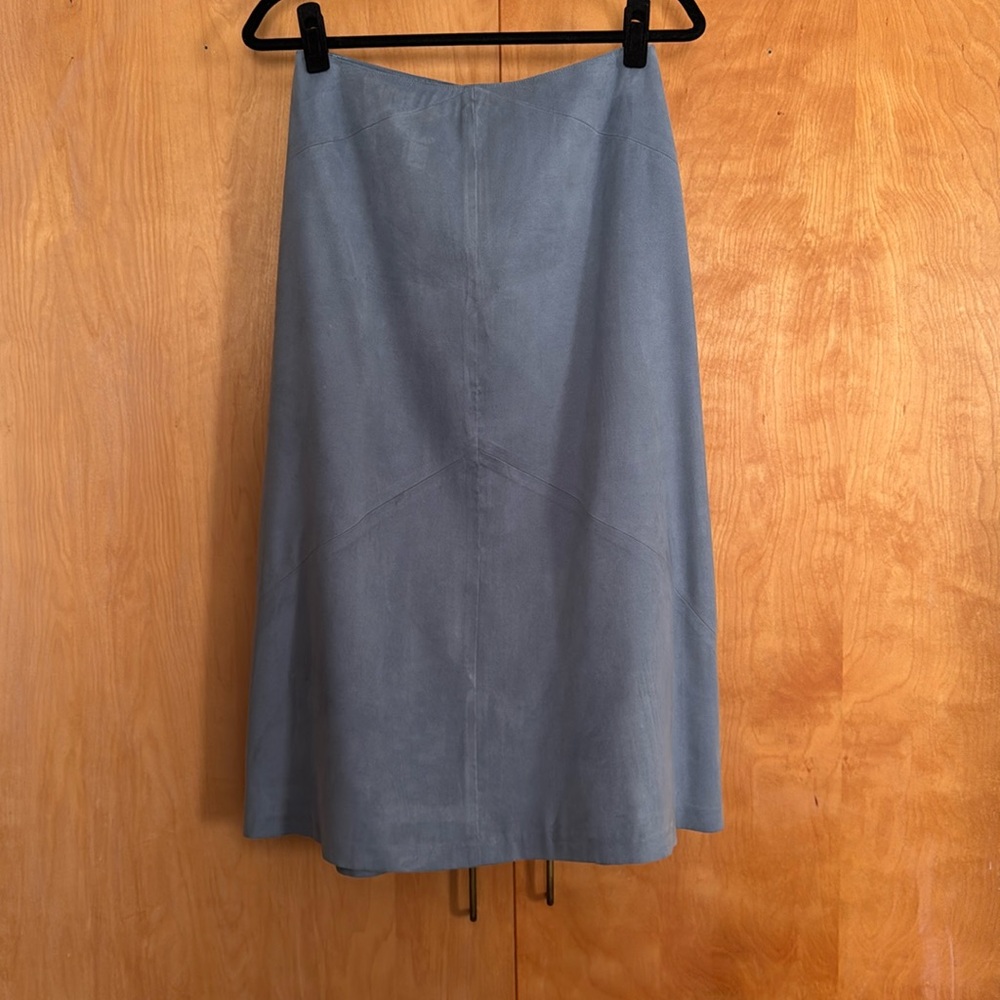 Talbots blue faux suede a-line midi skirt